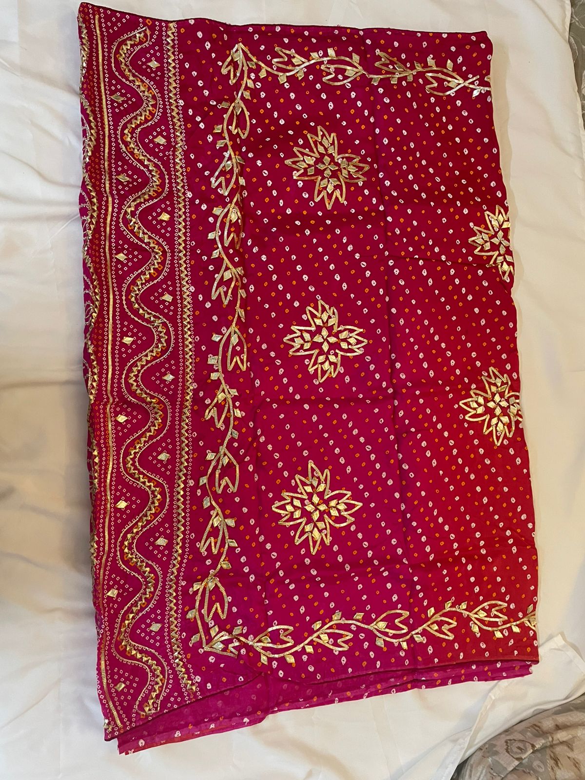 Red Bandhani Gota Patti Saree.
