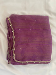 Purple Soft Silk Saree with Delicate Embellishments.