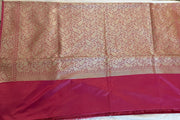 Plain Deep Red Pure Mashru Silk Saree with Zari Border tvisa