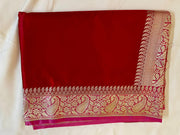 Plain Deep Red Pure Mashru Silk Saree with Zari Border tvisa