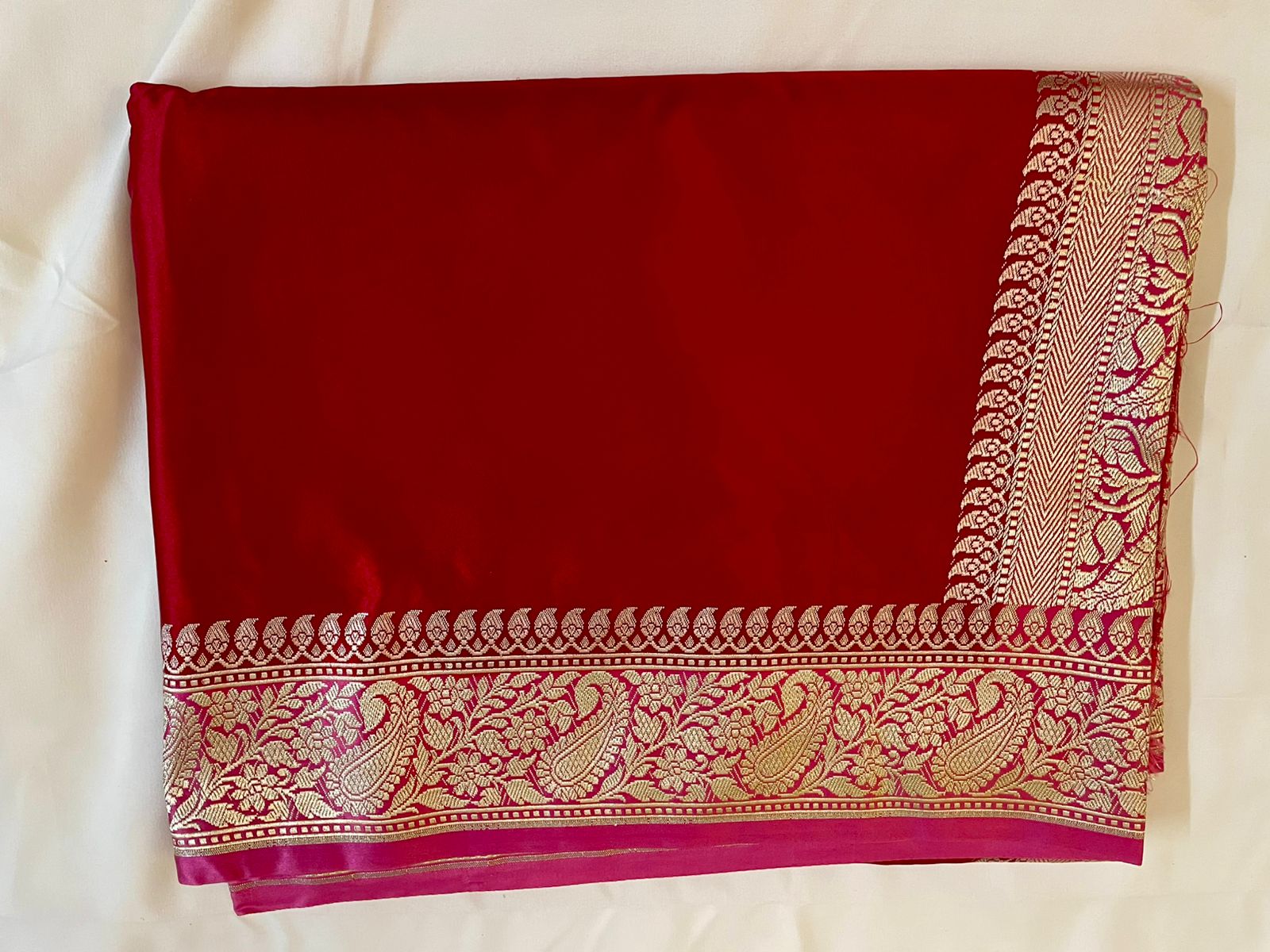 Plain Deep Red Pure Mashru Silk Saree with Zari Border tvisa