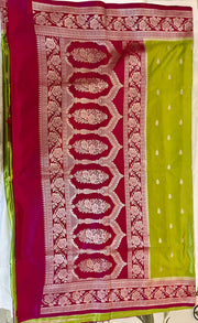 Lime Green Pure Mashru Silk Saree tvisa