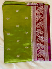 Lime Green Pure Mashru Silk Saree tvisa