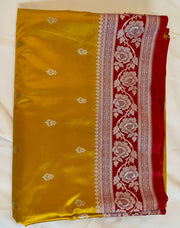 Mustard Pure Banarasi Mashru Silk Saree tvisa