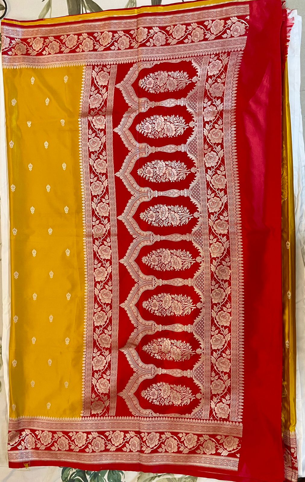 Mustard Pure Banarasi Mashru Silk Saree tvisa