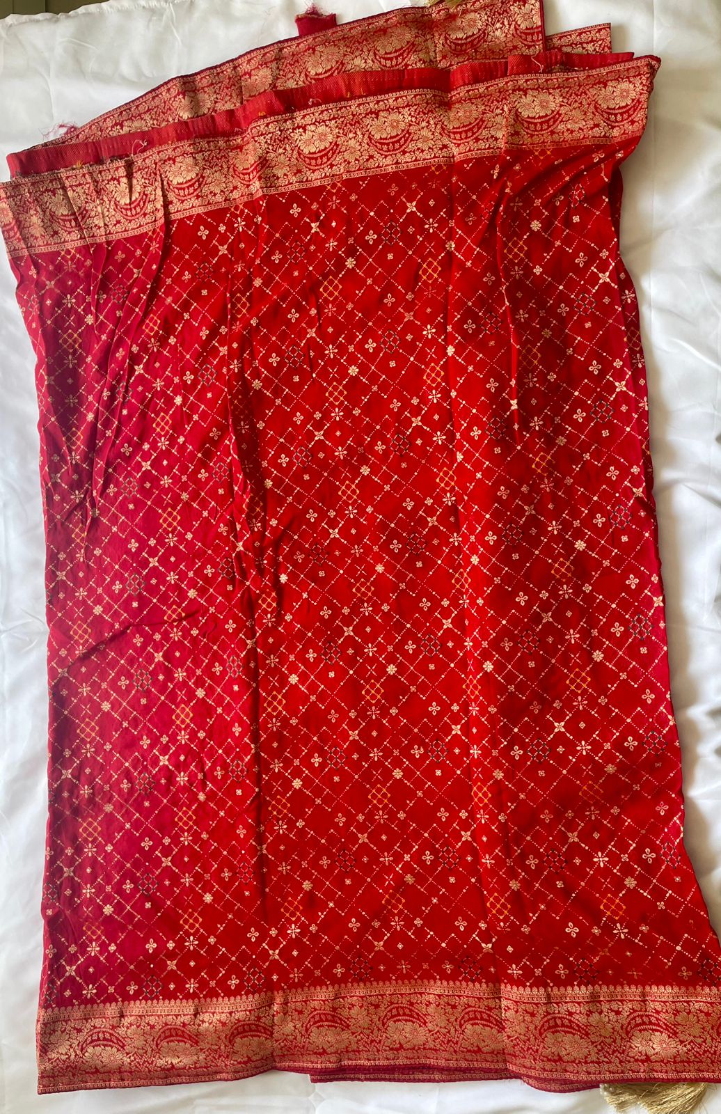 Red Khaddi Georgette Bandhani Saree.