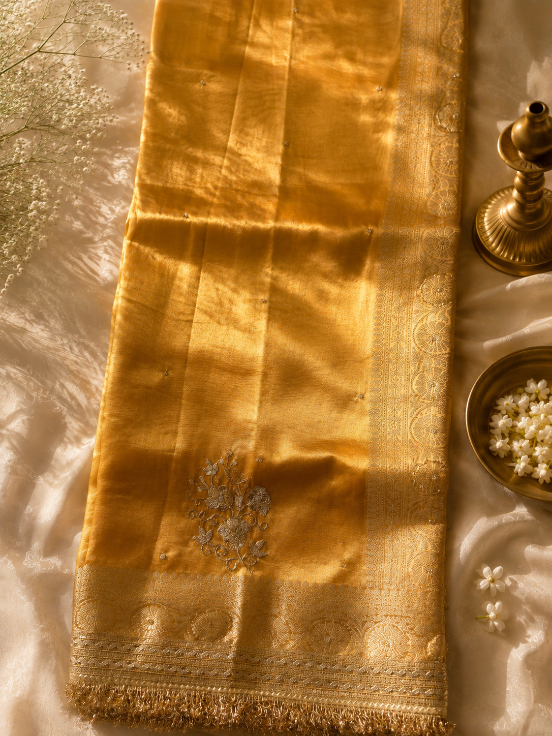 Yellow Gold Tissue Silk Saree