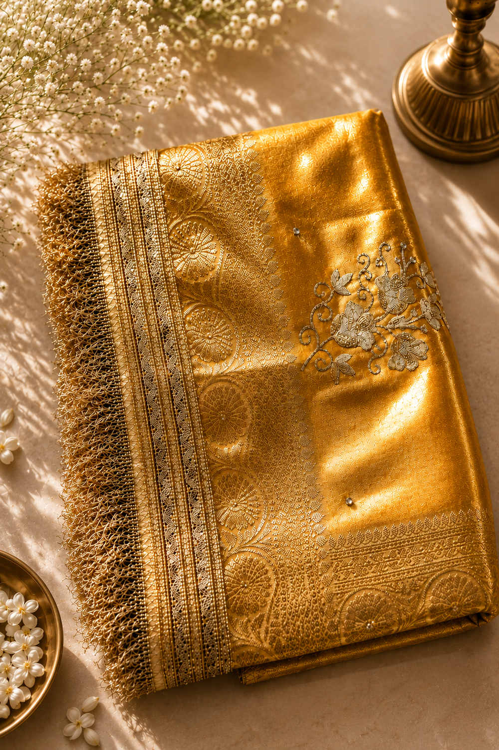 Yellow Gold Tissue Silk Saree