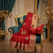 Red Pure Tissue Silk Handwork Saree.