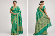 Emerald Green Raw Silk Saree Unique Threads