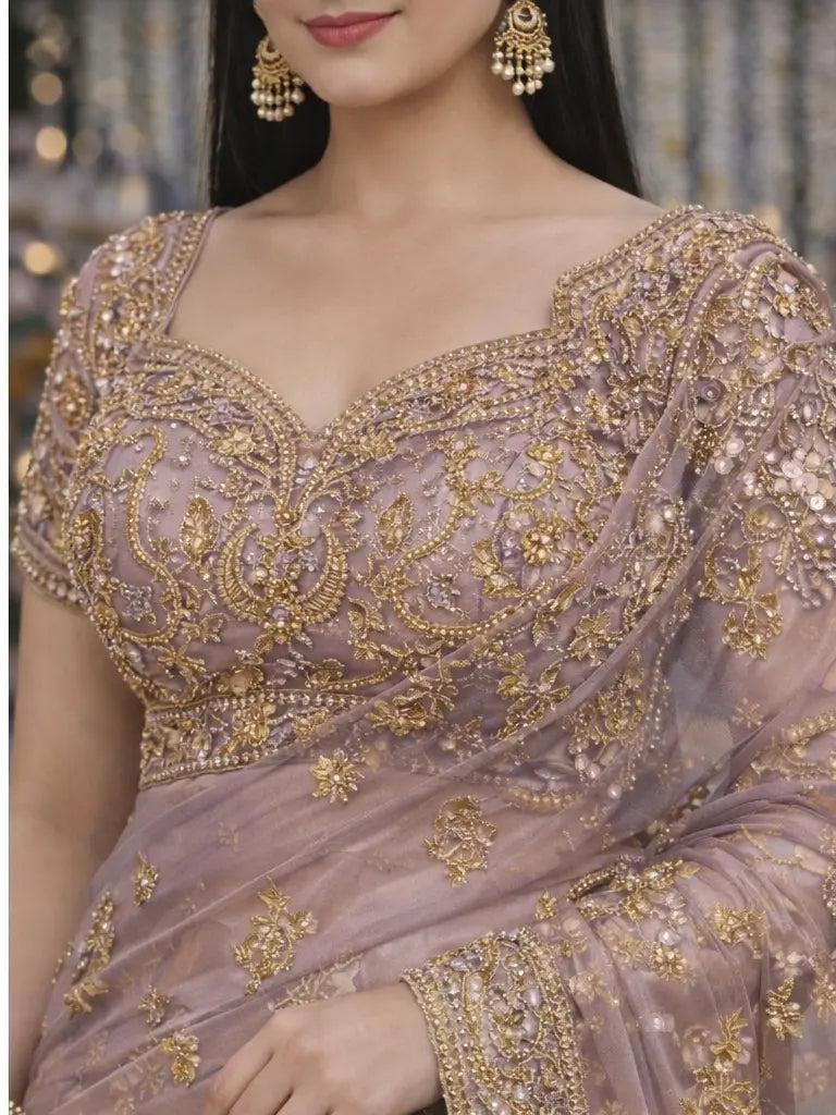 Lilac Heavy Embellished Saree with Designer Blouse tvisa