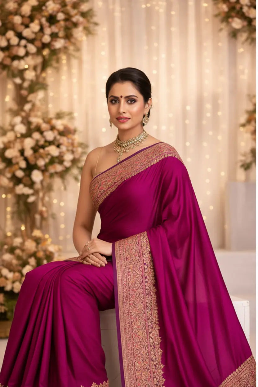 Magenta Silk Saree with Intricate Woven Border