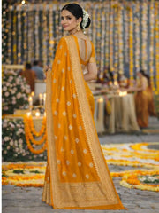 Mustard Khaddi Silk Saree with Gold Woven Border tvisa