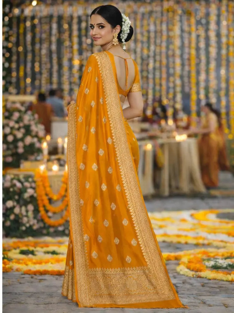 Mustard Khaddi Silk Saree with Gold Woven Border tvisa