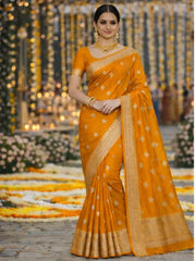 Mustard Khaddi Silk Saree with Gold Woven Border tvisa
