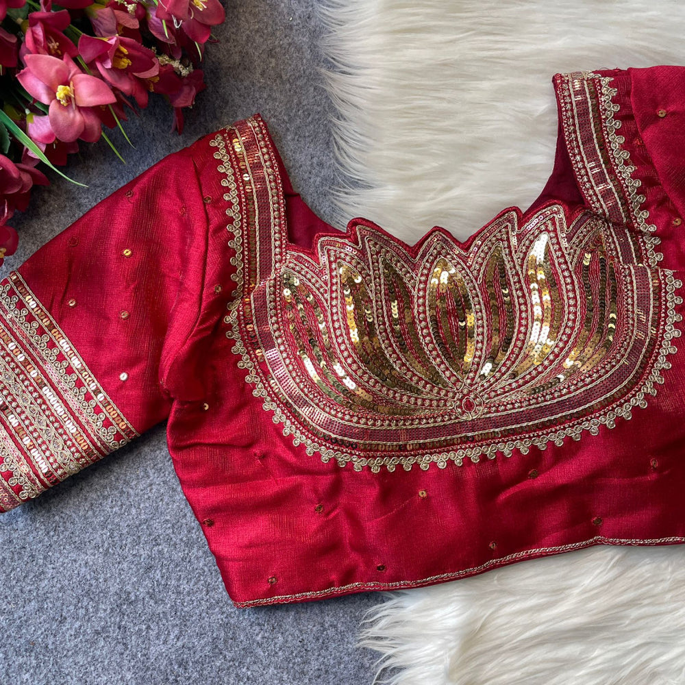 Heavy milan silk with embroidery work red color blouse