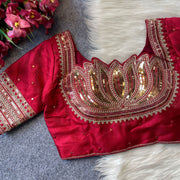 Heavy milan silk with embroidery work red color blouse.