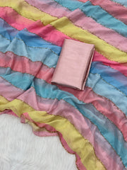 Multicolor organza saree with Beads and Katdana Handwork